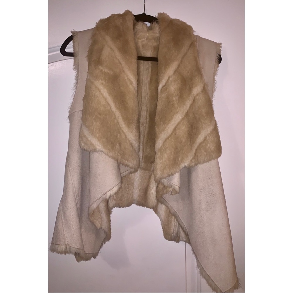 Bebe Reversible Faux Fur Vest in Beige - Picture 5 of 7